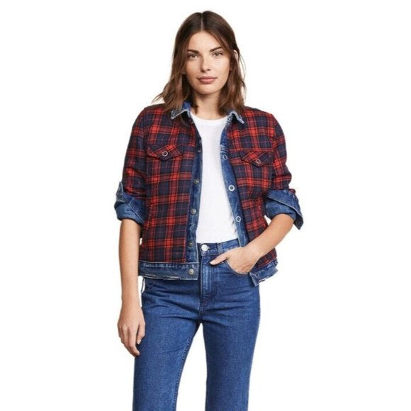 Blank NYC Reversible Jacket Plaid Denim Red Blue American Pie - Picture 4 of 16